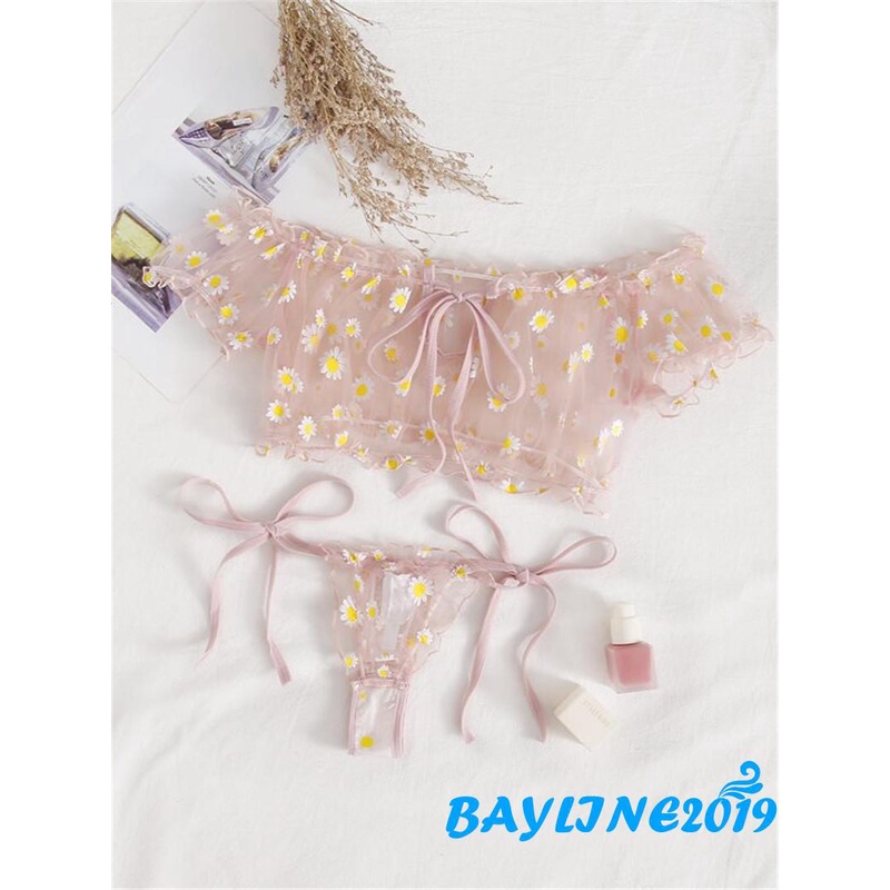 Set Đồ Lót 2 Mảnh Gồm Áo Lót Họa Tiết Hoa Xinh Và Quần Lót Gợi Cảm Cho Nữ
