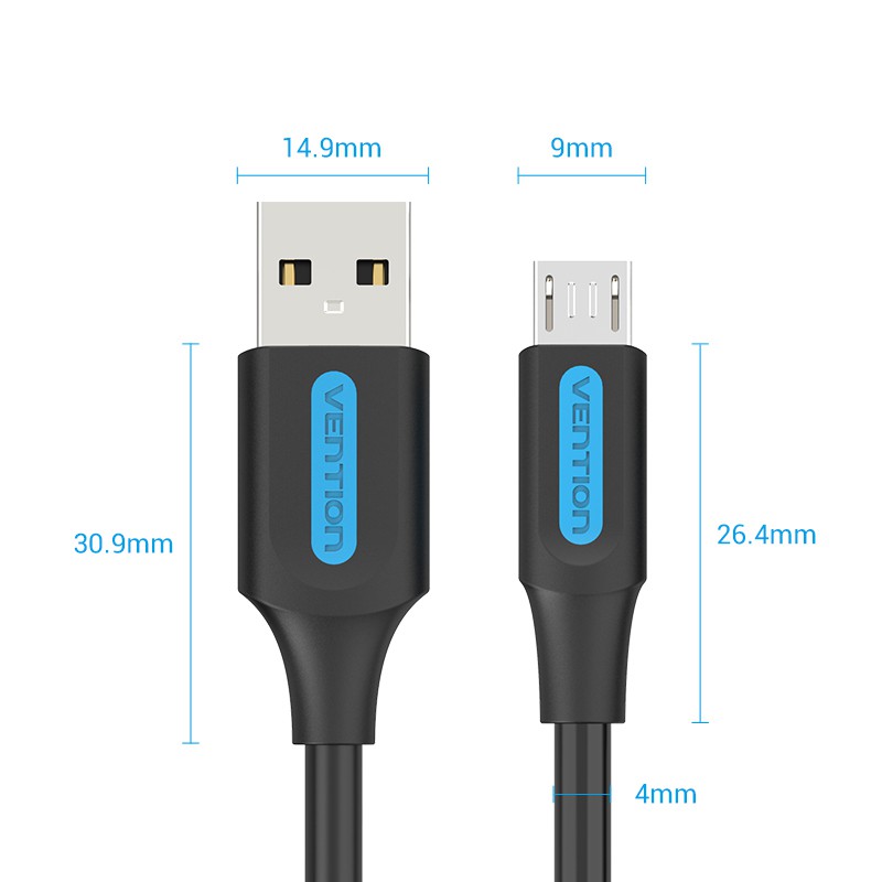 Cáp Vention đầu Micro USB 2A sang USB 2.0 sạc nhanh, truyền dữ liệu cho Android