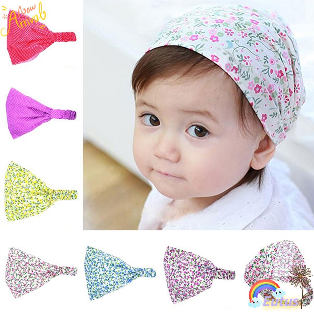 Khăn Turban Trùm Đầu Co Giãn Họa Tiết Chấm Bi / Hoa Cho Bé Gái