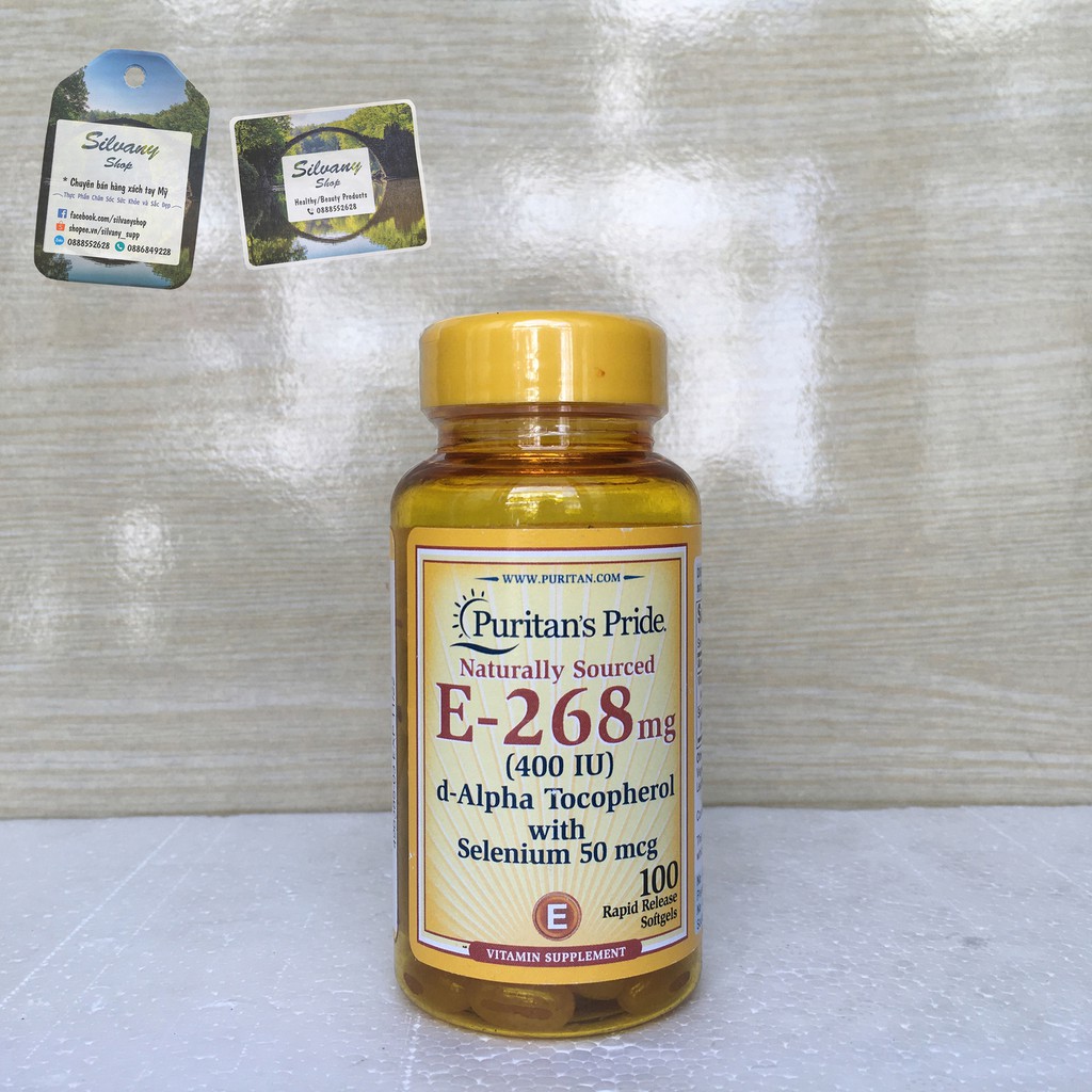 Natural Vitamin E 400IU with Selenium 50mcg Puritan's Pride - Vitamin E Tư Nhiên - Dưỡng Ẩm Cho Da, Chống Lão Hóa Da