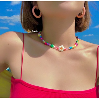 Vòng cổ mặt Hoa Trắng mix Handmade thiết kế bởi Aura