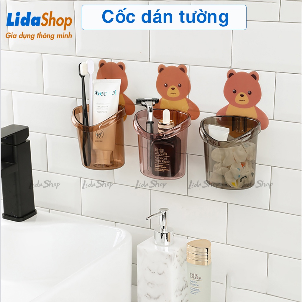 Kệ đựng bàn chải kem đánh răng dán tường Lidashop, giỏ treo đựng đồ phòng tắm mẫu GẤU CUTE