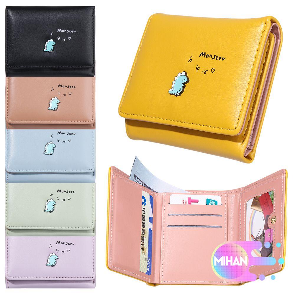 Ví da PU dáng ngắn gấp gọn họa tiết khủng long nhỏ hoạt hình đáng yêu chất lượng cao dành cho nữ