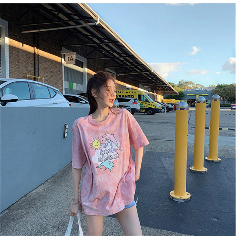 J&M️Ready Stock Women T Shirt Oversize Tie Dyed Short Sleeve Shirt Pink Blue Clothes Top Loose Women Shirt