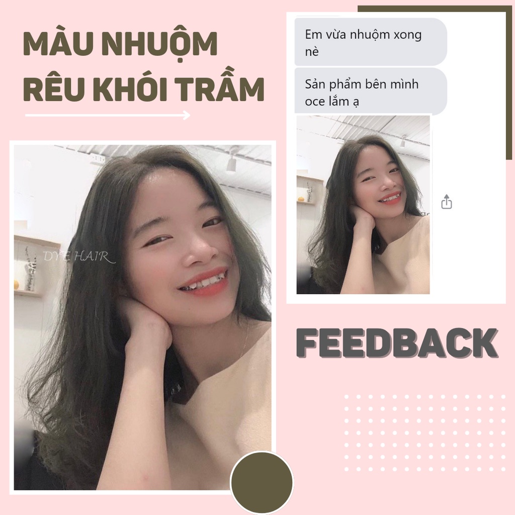 Thuốc nhuộm tóc, thuốc nhuộm tóc NÂU RÊU, DYE.HAIR, tặng kèm oxy trợ dưỡng và bao tay