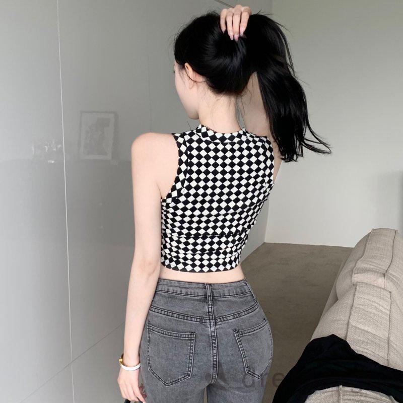 Dre-áo Tank Top Ôm Dáng Vừa Vặn Họa Tiết Hình Thoi / Ngựa Vằn Cho Nữ