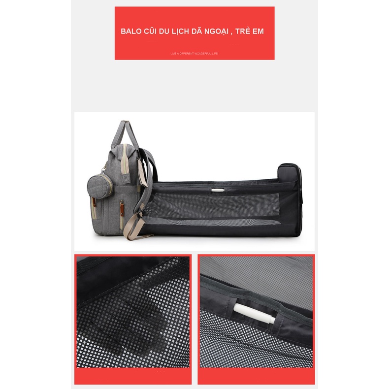 Balo bỉm sữa đa năng cho mẹ và bé cao cấp có thể làm giường nằm cho trẻ,nhiều ngăn đựng chống thấm nước tiện dụng