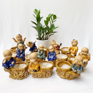 Bộ Tượng Tứ Không Kèm Chậu Cây - Gốm Sứ Bát Tràng