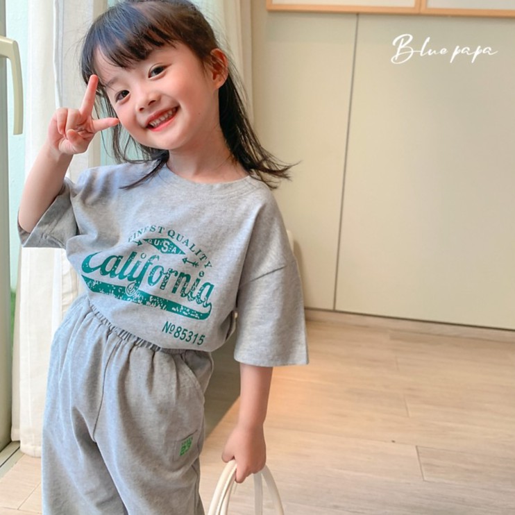 Đồ thể thao ngắn tay in họa tiết thời trang mùa hè Hàn Quốc dành cho bé