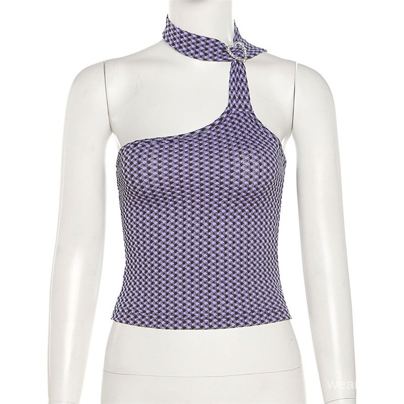 Áo Tank Top Một Mảnh Trễ Vai Kẻ Sọc Caro Gợi Cảm Thời Trang Mùa Hè Cho Nữ