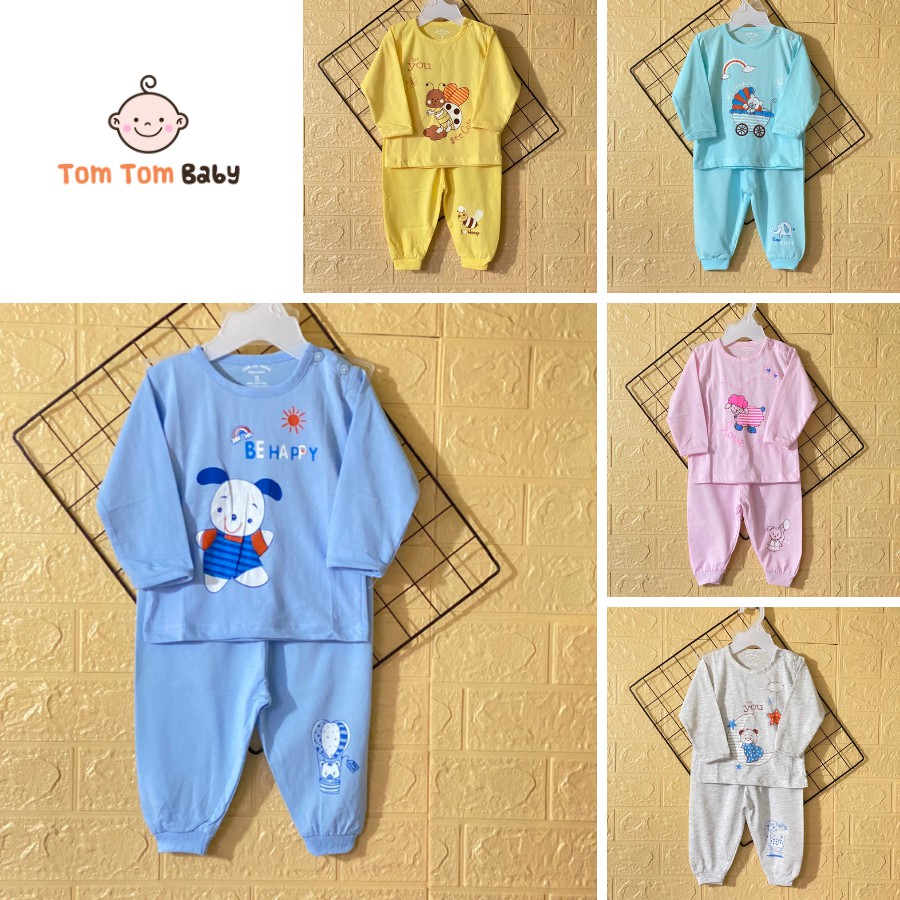 Bộ quần áo trẻ em Tay Dài Cài Nút Vai Thái Hà Thịnh - Chất vải cotton 100% mềm, min cho bé trai, bé gái