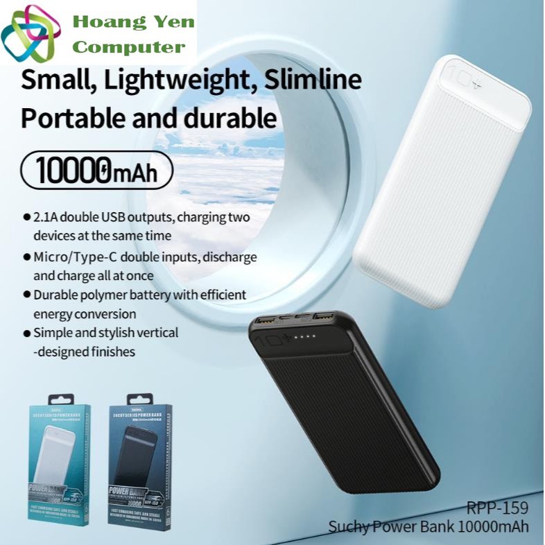 Sạc Dự Phòng Remax RPP-159 10000mAh Lõi Polymer 2 Cổng Sạc Vào, 2 Cổng Sạc Ra - BH 1 Năm - Hoàng Yến Computer