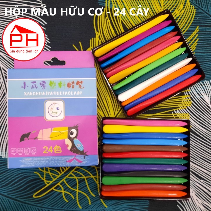 ( Hộp 24 cây ) BÚT SÁP MẦU HỮU CƠ Hộp bút mầu cho bé tập tô tập vẽ an toàn 100% tự nhiên không phai mầu không dơ tay