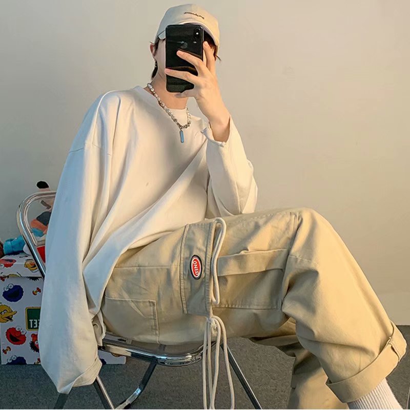 Quần Kaki Dài Ống Rộng Phối Túi Hộp Lớn Cá Tính Cho Nam