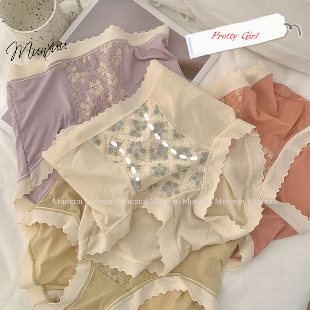 Quần lót nữ gen bụng cạp cao nâng mông MUNXUU vải cotton co dãn phối ren thêu hoa - GB12