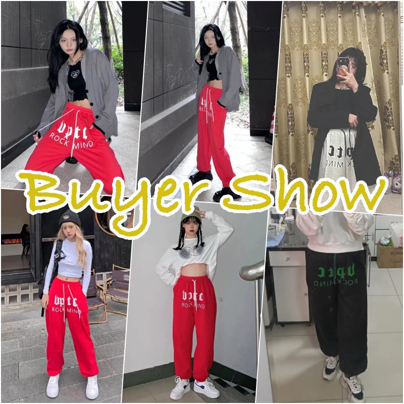 Quần Jogger Lưng Cao Ống Rộng In Chữ Phong Cách Hip Hop Thời Trang Cho Nữ