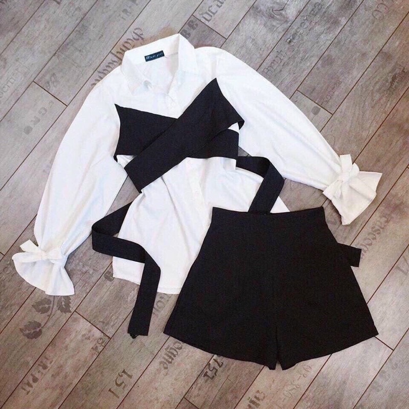 Set áo sơ mi voan mỏng nhẹ phối áo gilê croptop siêu xinh , áo sơmi nữ