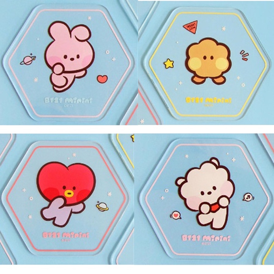 Đế Lót Cốc Cách Nhiệt Bằng Acrylic Họa Tiết Hoạt Hình BT21 Dễ Thương