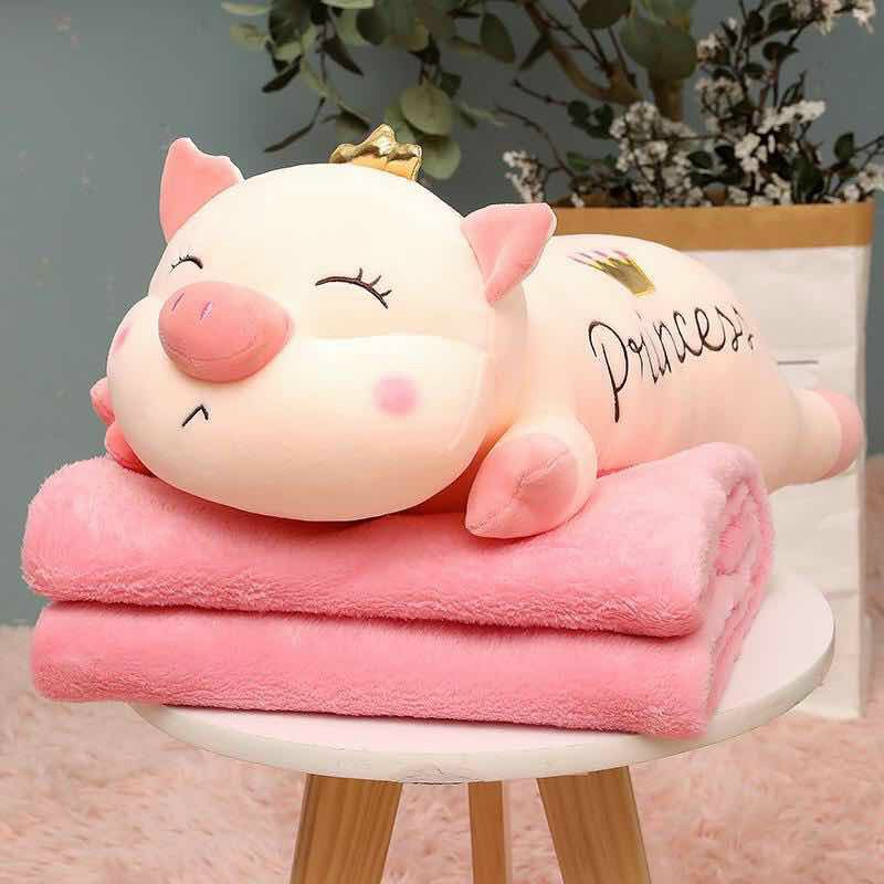 Gấu Bông Có Mền - Chăn Gối Văn Phòng 3in1 Hình Thú - Heo Công Chúa