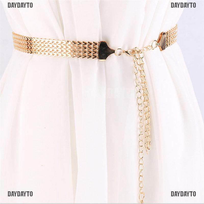 Thắt Lưng Dây Xích Kim Loại Gợn Sóng Màu Vàng Thời Trang