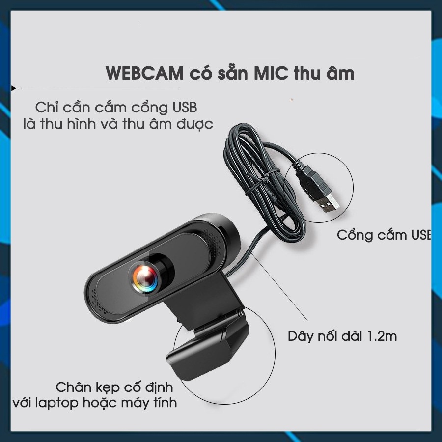 Webcam máy tính laptop livestream có Mic Full HD giá rẻ  chuyên dùng để học online, livestream, WC 1080p / 720p