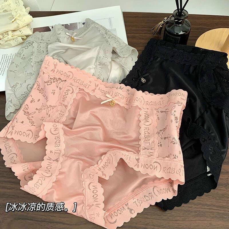 Hàng Mới Về Mới Quần Lót Lụa Satin Lưng Cao Không Đường May Phối Ren Quyến Rũ Cho Nữ