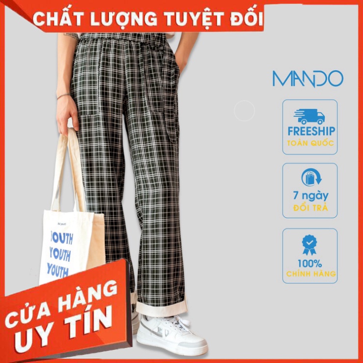 Quần Kaki Nam Dài MANDO Họa Tiết Caro Đen Kẻ Trắng Form Rộng Túi Hộp Kiểu Dáng Basic Unisex Thời Trang Hàn Quốc QKN044