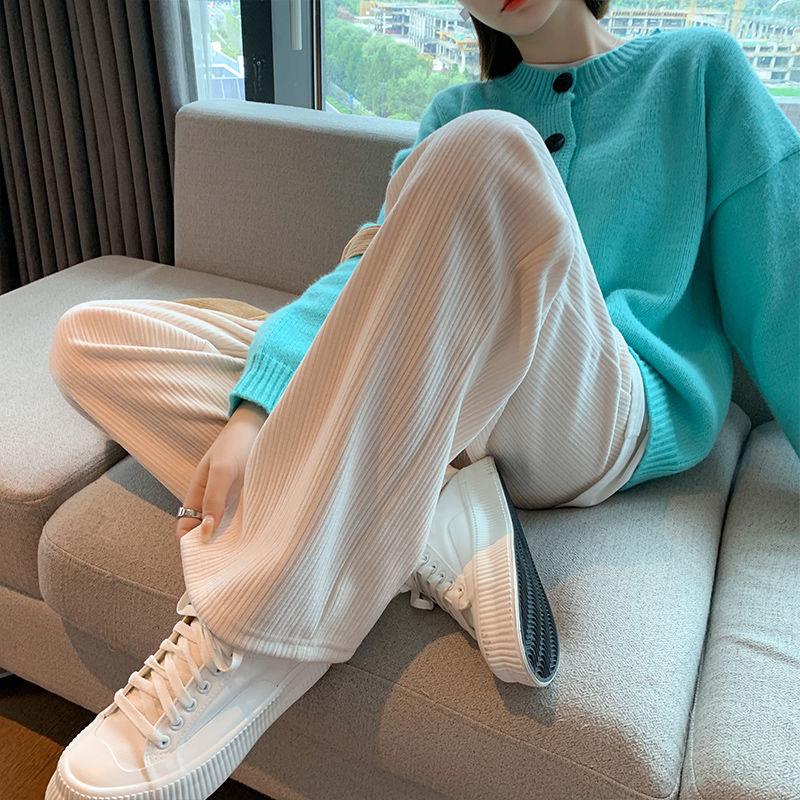 Plus Quần Nhung / Nhung Ống Rộng Lưng Cao Phong Cách Thể Thao Thời Trang Thu Đông Cho Nữ