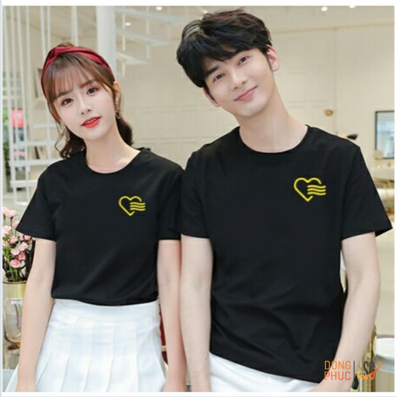 Áo cặp nam nữ cá tính màu đen form unisex couple thun cotton mềm mịn cổ tròn tay ngắn AC206 | SG