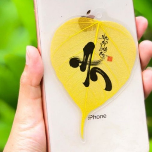 Lá Bồ Đề Phong Thủy, Là Bồ Đề Trang Trí - Hoàng Loại I, Tặng kèm Tua vàng và Phong Bao Quà