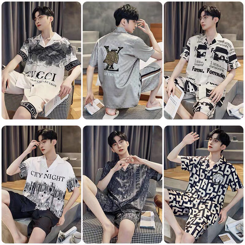 Bộ Đồ Nam Mặc Nhà Bigbang Luxury Áo Cộc Quần Cộc Họa Tiết Hoạt Hình - Bộ Pyjama Nam Chất Lụa Mát