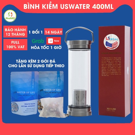 Bình nước kiềm thủy tinh Uswater GS 400ML, nước tốt, nước lành mạnh mọi lúc, mọi nơi