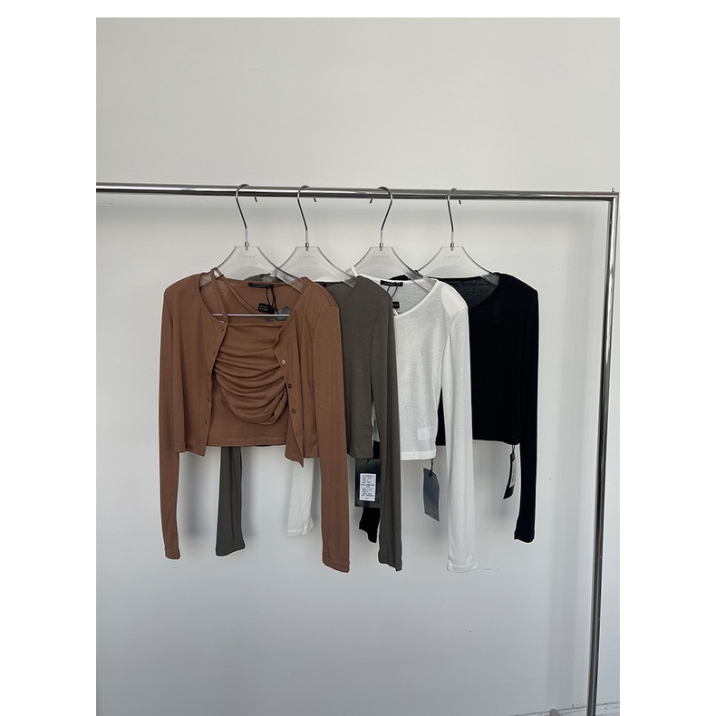 Set Áo Croptop - Áo cardigan len mỏng dáng lửng ngắn chất cotton giấy, mềm mịn, co dãn phong cách Hàn Quốc Bunshop20