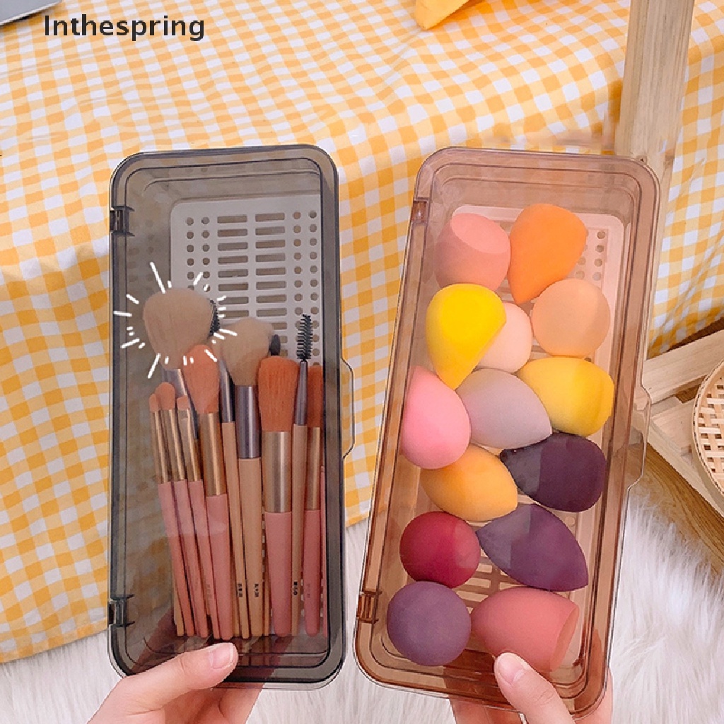 Hộp đựng cọ mút trang điểm trang điểm có nắp đậy chống bụi tiện dụng