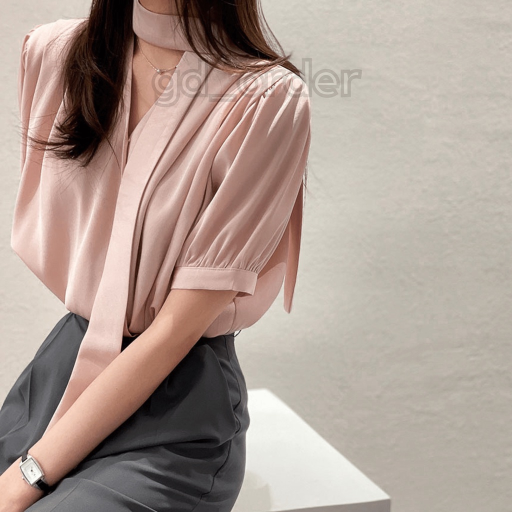 A15|Áo sơ mi nữ công sở kiểu hàn quốc chất lụa cao cấp kèm đai dây cổ gd_order