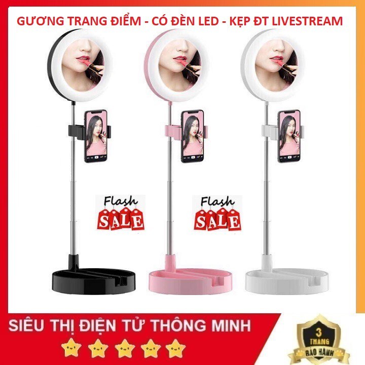 Gương Trang Điểm, Có Đèn Led Trợ Sáng, Đèn Chỉnh 3 Màu, Tăng Giảm Chiều Cao, Gấp Gọn, Livestream, Tiktok, Bigo, FB