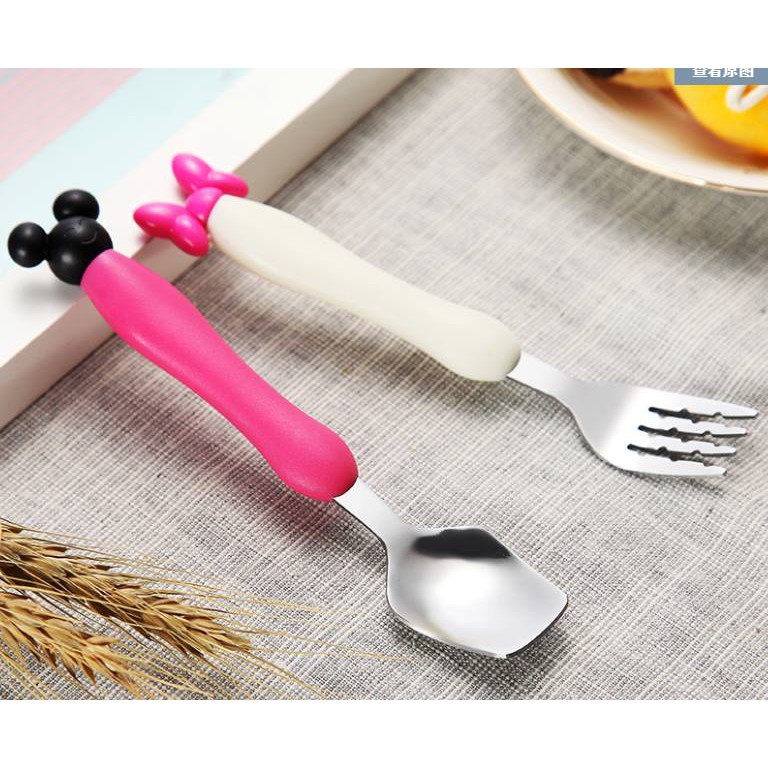 Set Thìa Dĩa Ăn Dặm Inox Hình Mickey Cho Bé