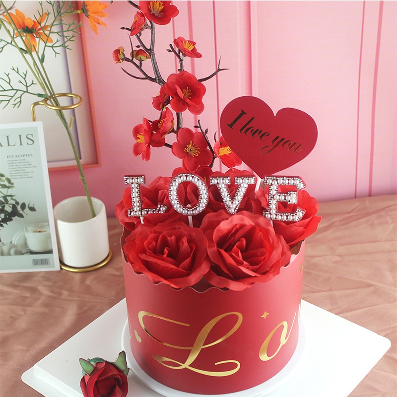 Trang trí bánh kem  set 4 que cắm LOVE