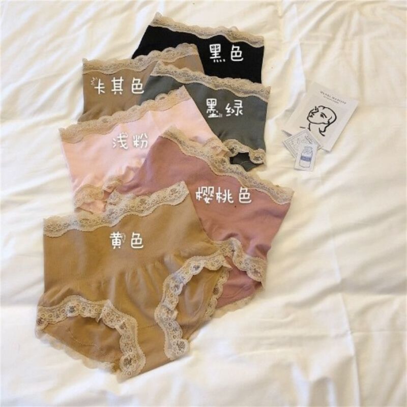 ((M &amp; E) Quần Lót Nữ 2 Mảnh Ren Lưng Cao Kháng Khuẩn Gợi Cảm