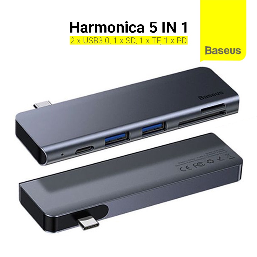 Bộ Hub chuyển đổi 5 trong 1 Baseus Harmonica Type C to USB 3.0, TF/SD Card Reader, Type C PD Adapter cho Macbook Pro