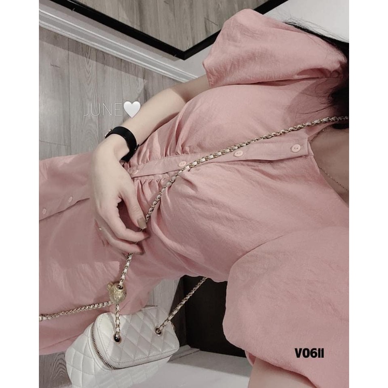 Đầm Thiết Kế Tay Bồng Nhún Eo Dáng Dài Tôn Dáng