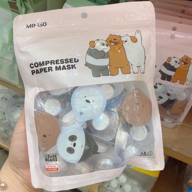 25 viên Mặt nạ giấy nén Miniso We Bare Bears Chúng tôi đơn giản là gấu