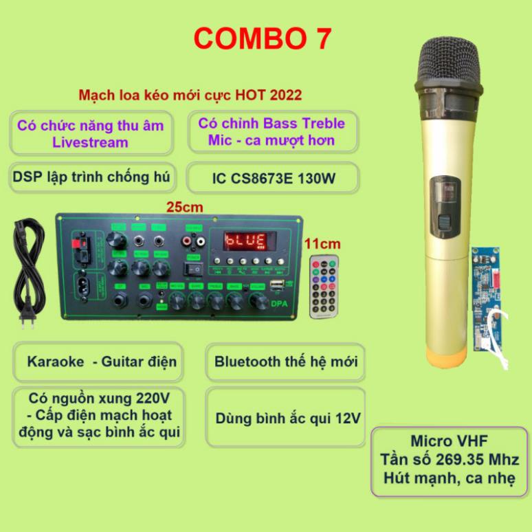 Mạch loa kéo CS8673E 130W thu âm LIVESTREAM DSP lập trình chống hú có chỉnh Bass Treble Micro nguồn xung 220V kèm micro