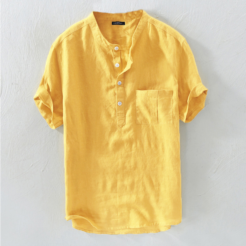 Áo Sơ Mi Vải Lanh Tay Ngắn Dáng Rộng Phong Cách Hip-Hop Cho Nam
