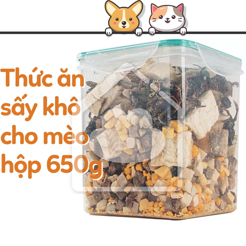 Thức ăn sấy khô chó mèo hỗn hợp gà, cá trứng, chim cúc tặng kèm muỗng 650g - Bivido