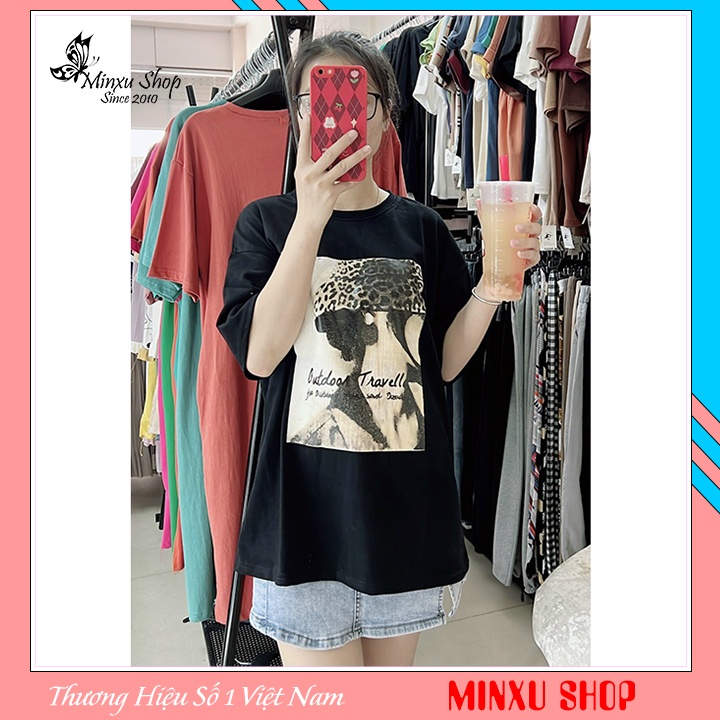 Áo thun nữ, áo phông cotton chất dày đẹp dáng thụng mặc giấu quần hình báo cá tính chất lừ QCL1 Minxu shop mã AO96
