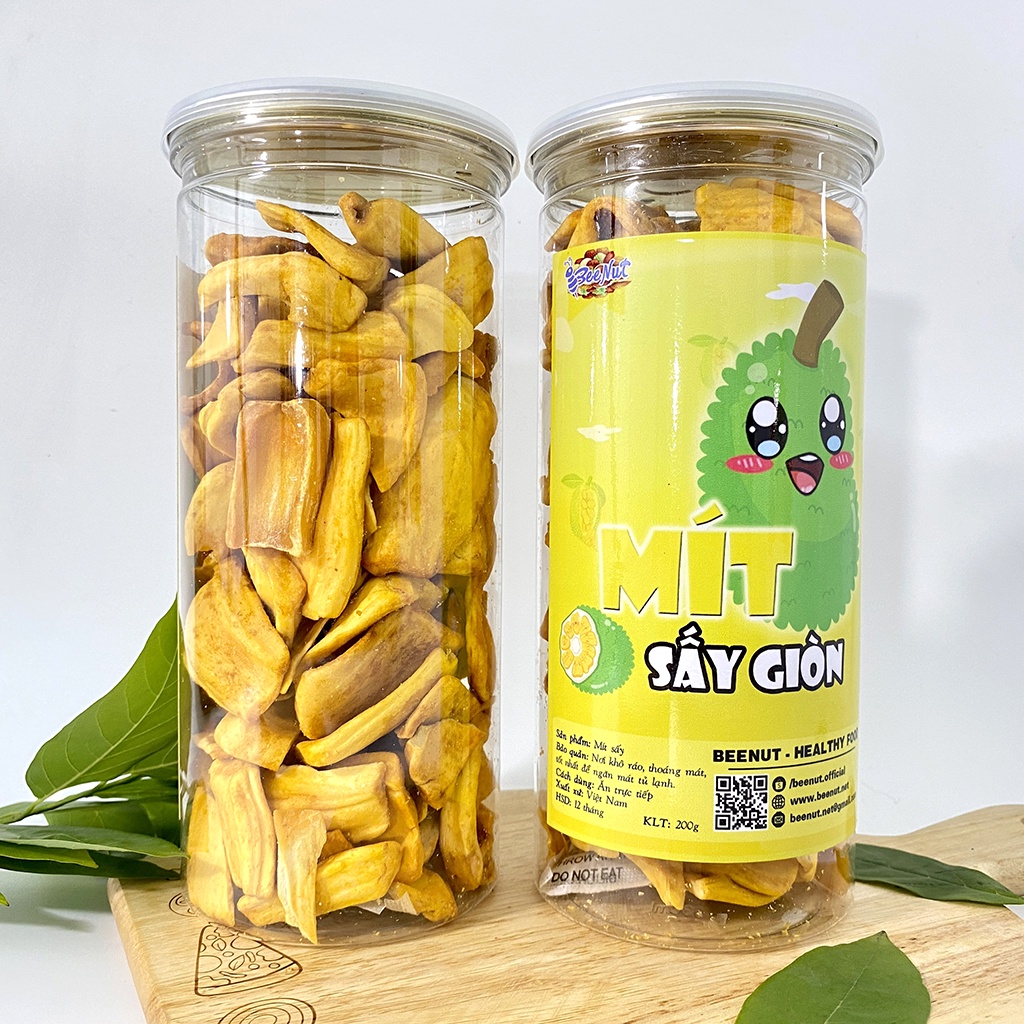 Mít Thái sấy giòn BeeNut, mít sấy không đường nguyên cánh 200g, Đồ ăn vặt trái cây sấy thơm ngon