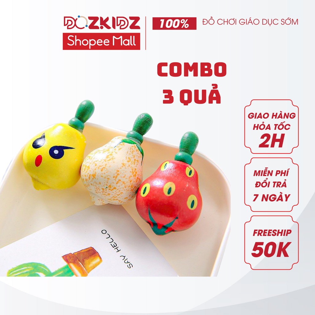 Đồ chơi gỗ Set 3 con quay hình trái cây phát triển kỹ năng vận động cho bé- DOZKIDZ
