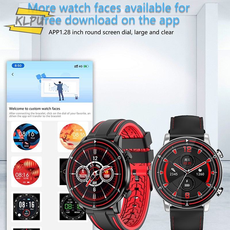KLPU 1.28 Inch LCD Multifunctional Waterproof Smart Watch Round Color Screen Silicone Strap Heart Rate Sports Bracelet Unisex