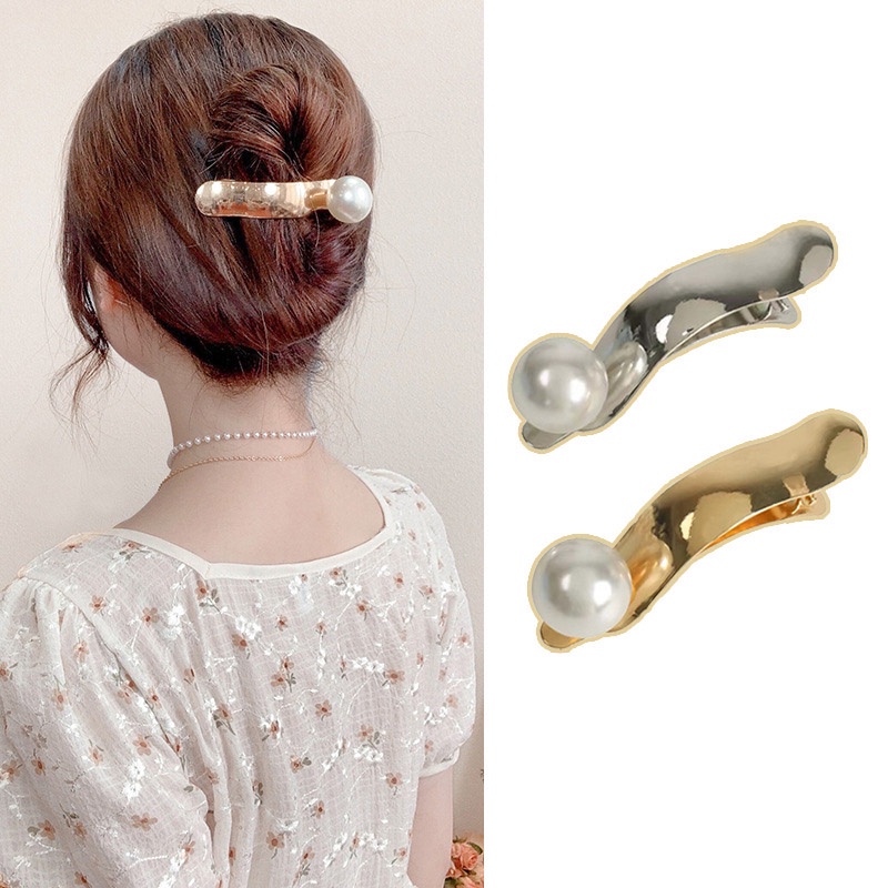 Kẹp Tóc Kim Loại Đính Ngọc Trai Nhân Tạo Thời Trang
